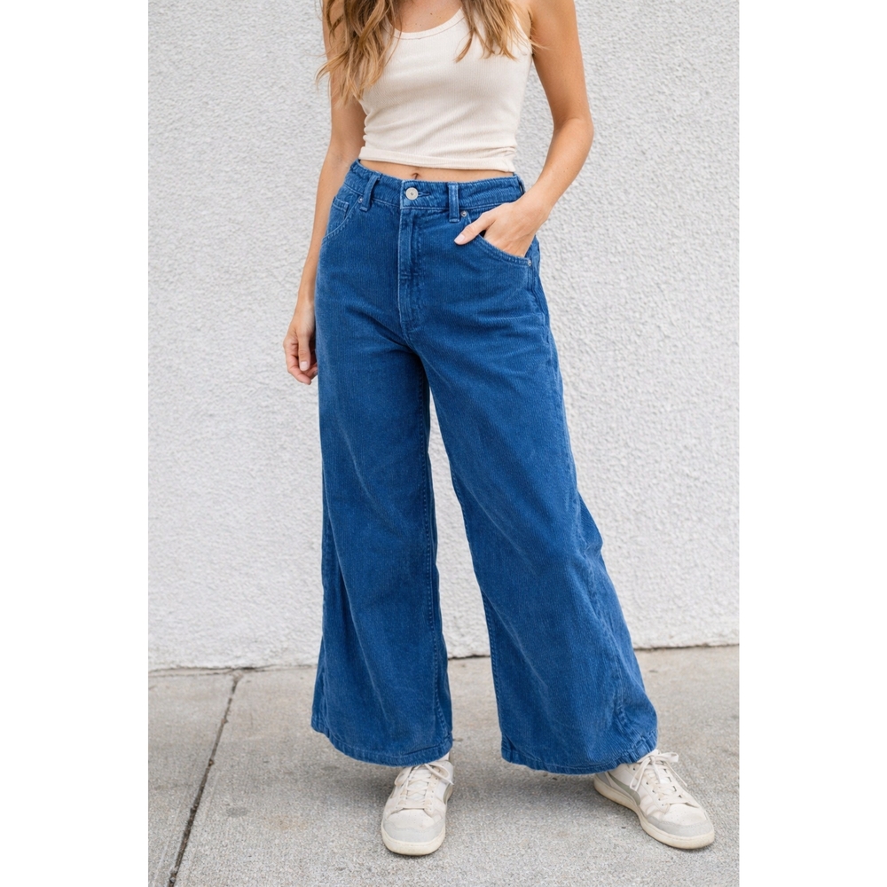 We The Free by Free People Harlow‎ Corduroy Pants Womens 29 Blue Teal Mid Rise